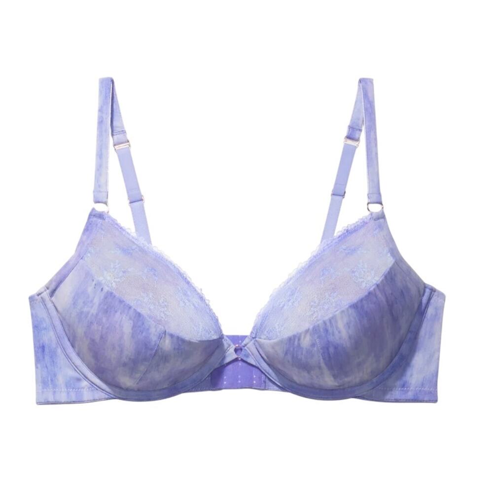 Savage X Fenty Watercolor Tie Dye Half Cup Bra with Lace in Purple, Size 32B